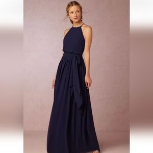 DONNA MORGAN BHLDN Alana Midnight Navy Chiffon Sleeveless Formal Gown NEW Size 0